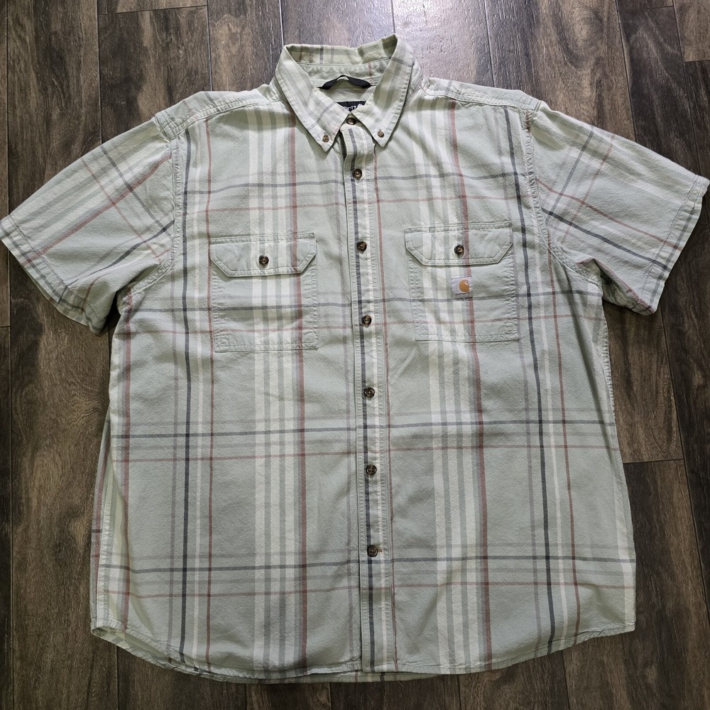 Carhartt Loose Fit Short Sleeve Shirt Plaid Size XL Pockets Button Down Men's